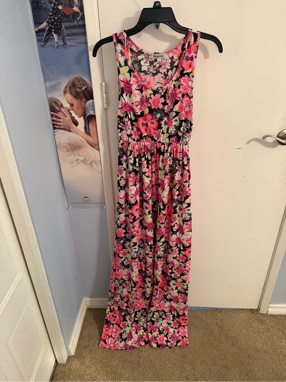 Floral Sleeveless Pink Maxi Dress with Elastic Waist